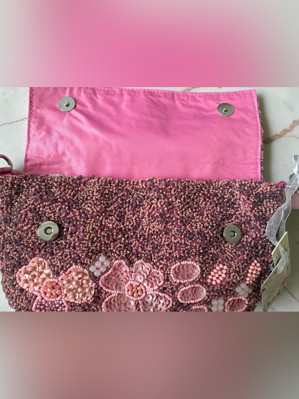 NWT Made in India One of a Kind Beaded Floral Bag - Picture 3 of 6